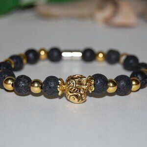 Lava Bracelet,Elephant Bracelet,Golden Elephant Lava Stone Bracelet